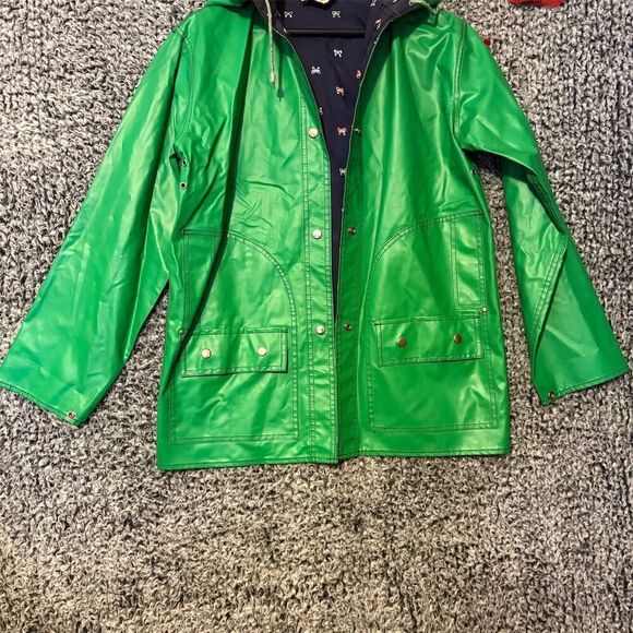 80s Vintage Green Women's Raincoat M Nautical Lining Reversible Mid-Length - Picture 2 of 10